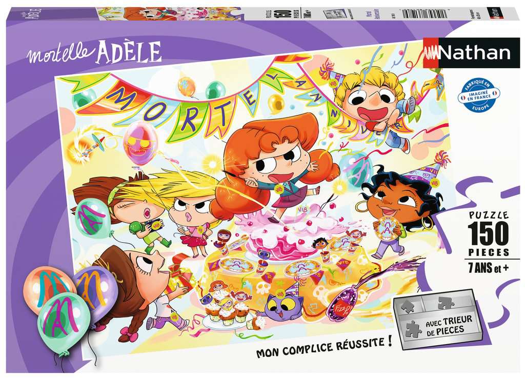 Nathan - Puzzle enfants - 150 pièces - Mortel Anniversaire / Mortelle Adèle - Filles ou garçons dès 7 ans - Puzzle de qualité supérieure - Carton épais et résistant - Quotidien des enfants - 86198