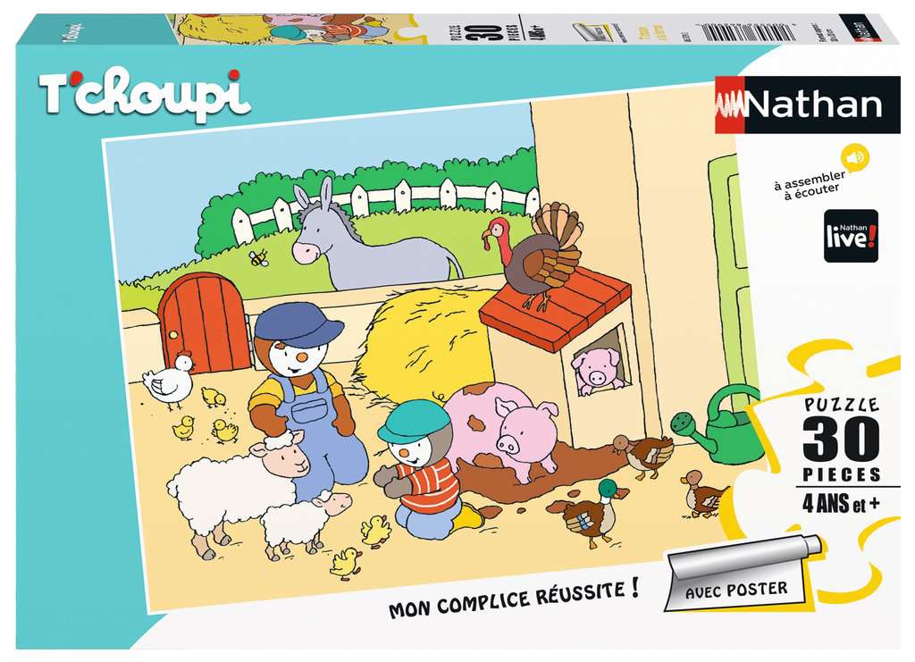 Nathan - Puzzle enfants - 30 pièces - T'choupi à la ferme - Fille ou garçon dès 4 ans - Puzzle de qualité supérieure - Carton épais et résistant - Quotidien & Animaux - 86379