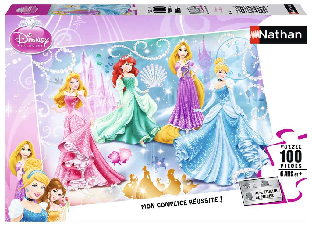 Nathan - Puzzle enfants - 100 pièces - Princesses étincelantes - Disney Princesses - Fille ou garçon dès 6 ans - Puzzle de qualité supérieure - Carton épais et résistant - 86720