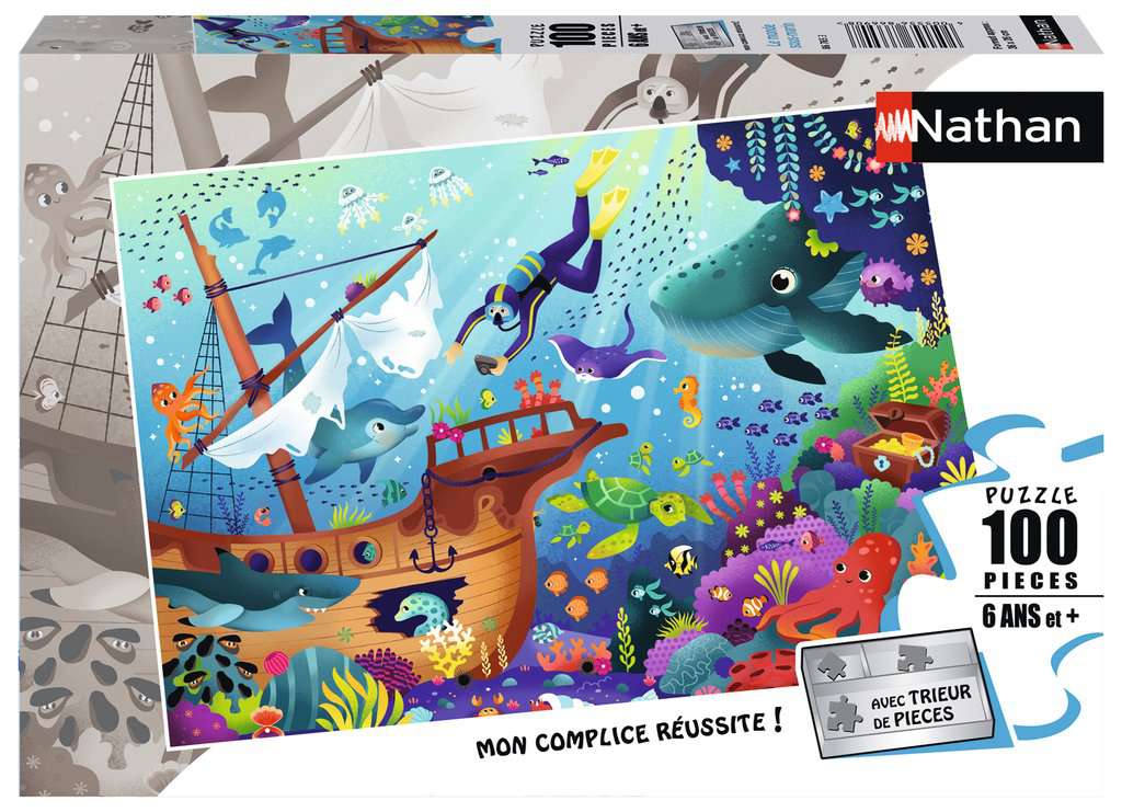 Nathan - Puzzle enfants - 100 pièces - Le monde sous-marin - Fille ou garçon dès 6 ans - Puzzle de qualité supérieure - Carton épais et résistant - Animaux - 86765