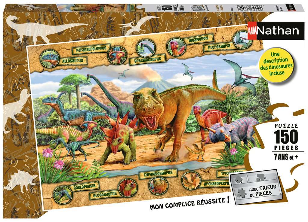 Nathan - Puzzle enfants - 150 pièces - Les espèces de dinosaures - Filles ou garçons dès 7 ans - Puzzle de qualité supérieure - Carton épais et résistant - Dinosaures - 86836