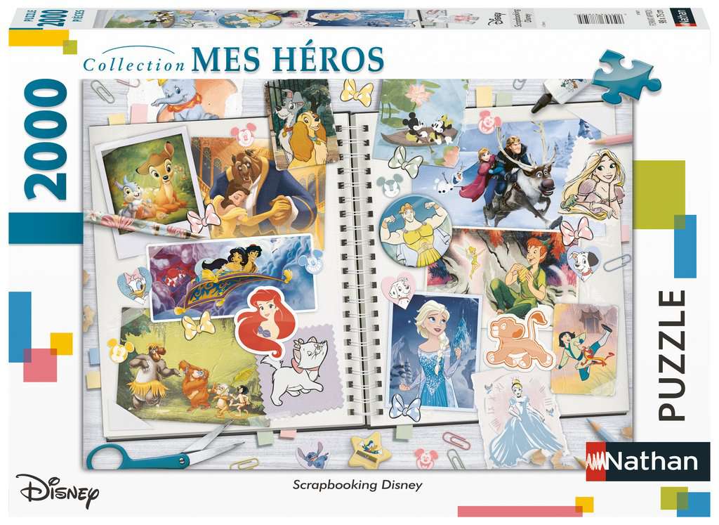 Nathan - Puzzle 2000 pièces - Scrapbooking Disney - Adultes et enfants dès 14 ans - Puzzle de qualité supérieure - Encastrement parfait - Collection Mes Héros - 87887