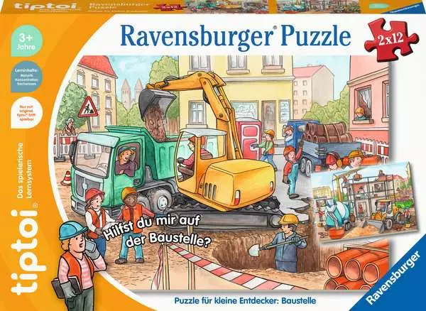 Ravensberger Matratzen Kinderpuzzle ab 3 Jahren - tiptoi® Puzzle für kleine Entdecker: Baustelle - 12 Teile