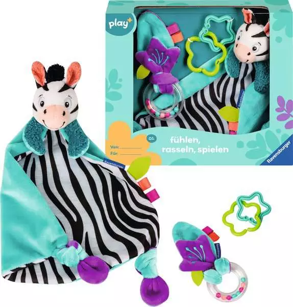 Ravensberger Matratzen Play+ Fühlen, rasseln, spielen (Geschenk-Set: Zebra) - Babyspielzeug ab 0 Monaten