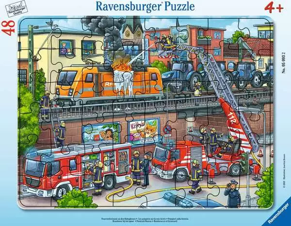 Ravensberger Matratzen Kinderpuzzle ab 4 Jahren - Feuerwehreinsatz an den Bahngleisen - 48 Teile