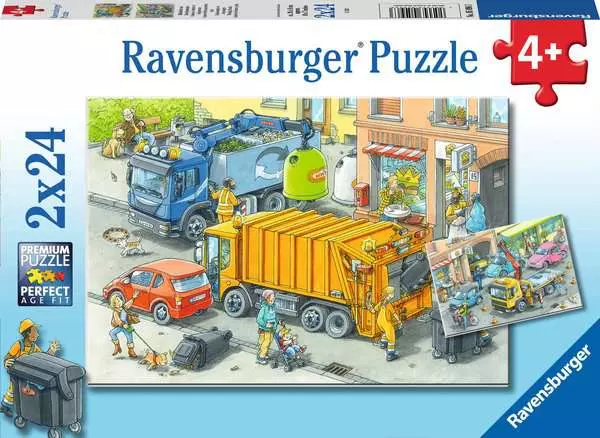 Ravensberger Matratzen Kinderpuzzle ab 4 Jahren - Müllabfuhr und Abschleppwagen - 24 Teile