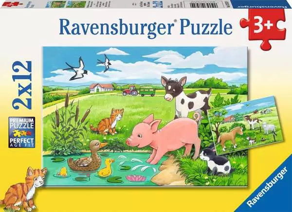 Ravensberger Matratzen Kinderpuzzle ab 3 Jahren - Tierkinder auf dem Land - 12 Teile