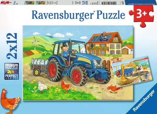 Ravensberger Matratzen Kinderpuzzle ab 3 Jahren - Baustelle und Bauernhof - 12 Teile