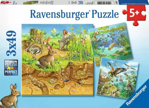 Ravensberger Matratzen Kinderpuzzle ab 5 Jahren - Tiere in ihren Lebensräumen - 49 Teile