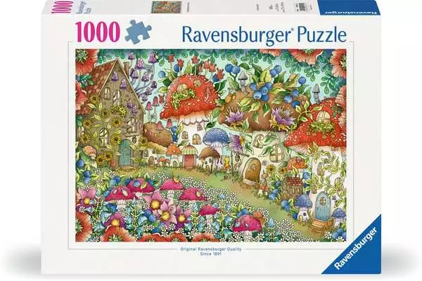 Ravensberger Matratzen Puzzle 1000 Teile - Niedliche Pilzhäuschen in der Blumenwiese