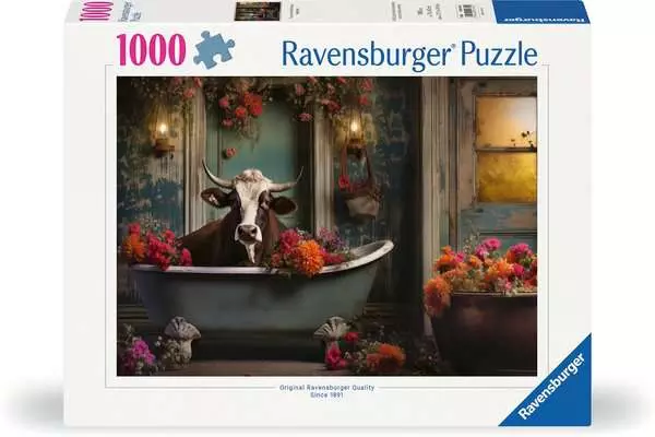 Ravensberger Matratzen Puzzle 1000 Teile - The cow in the bathtub