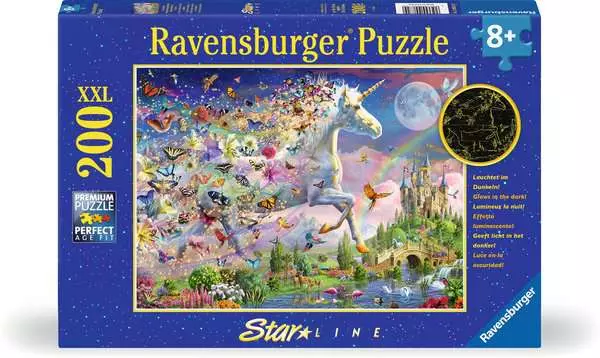 Ravensberger Matratzen Kinderpuzzle ab 8 Jahren - Leuchtendes Schmetterlingseinhorn - 200 Teile