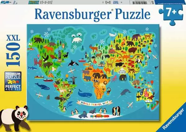 Ravensberger Matratzen Kinderpuzzle ab 7 Jahren - Tierische Weltkarte - 150 Teile