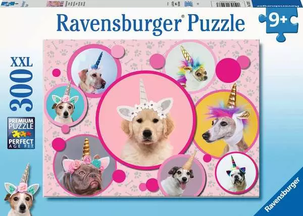 Ravensberger Matratzen Kinderpuzzle ab 9 Jahren - Knuffige Einhorn-Hunde - 300 Teile