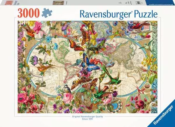 Ravensberger Matratzen Puzzle 3000 Teile - Weltkarte mit Schmetterlingen