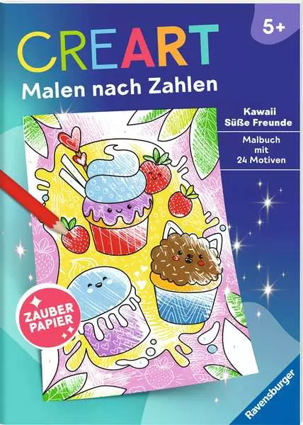 Ravensberger Matratzen CreArt Malen nach Zahlen ab 5, Zauberpapier: Kawaii Süße Freunde