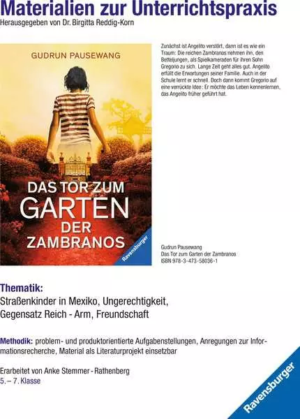 Ravensberger Matratzen Materialien zur Unterrichtspraxis - Gudrun Pausewang: Das Tor zum Garten der Zambranos